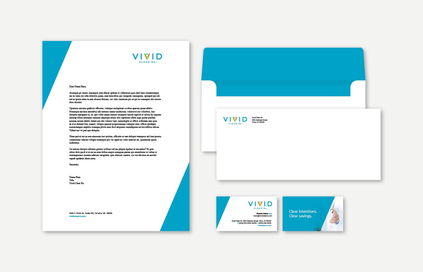 Vivid Clear Rx Letterhead and branding materials